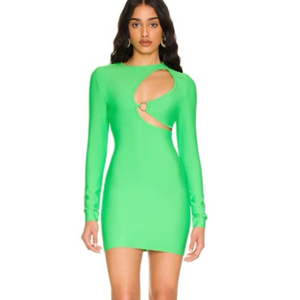Superdown Bandage Mini Dress Cut Out Metal Circle REVOLVE NWT XS Small Neon Fest